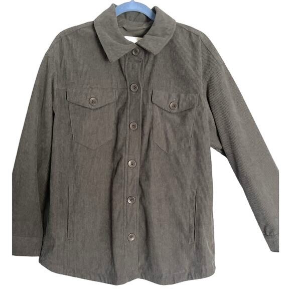Anthropologie Avec Les Filles Top Womens Size L Gray Corduroy Long Sleeve Shacke - Picture 1 of 9